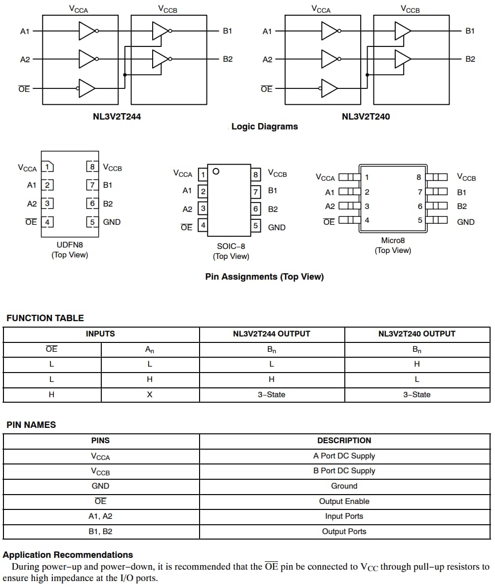 onsemi NL3V2T240/NL3V2T244电压电平转换器